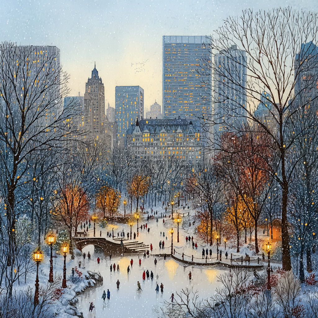 Winter Wonderland Ice Skating Scene Canvas Decor