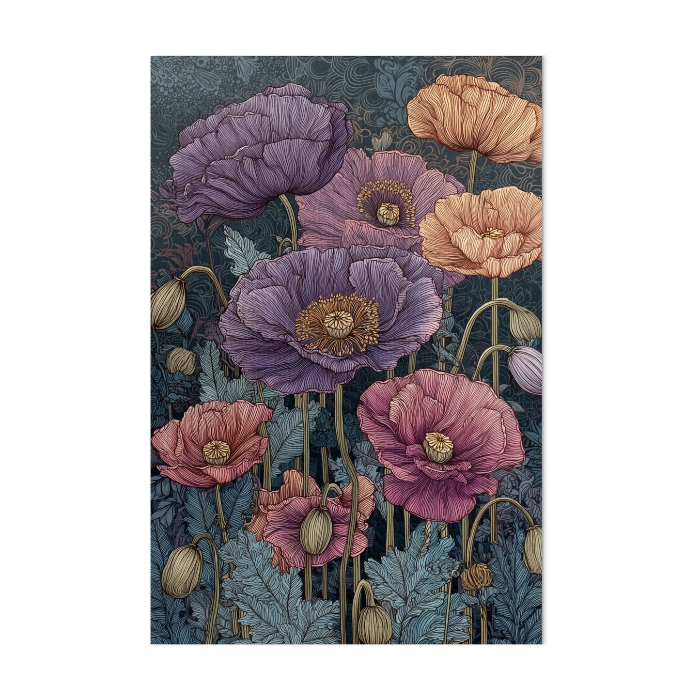 Colorful Floral Wall Art with Poppies Botanical Design Art