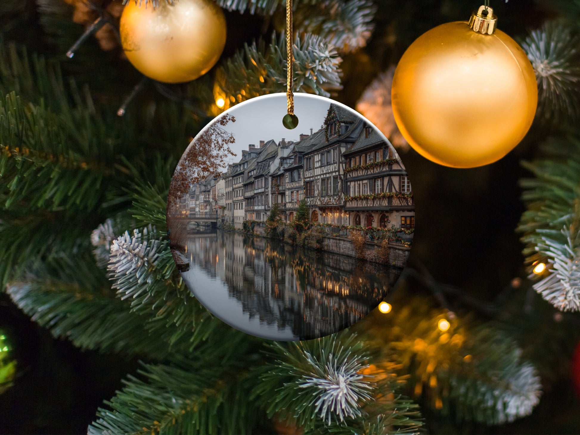 Beautiful Christmas Tree Ornament with Village Scene