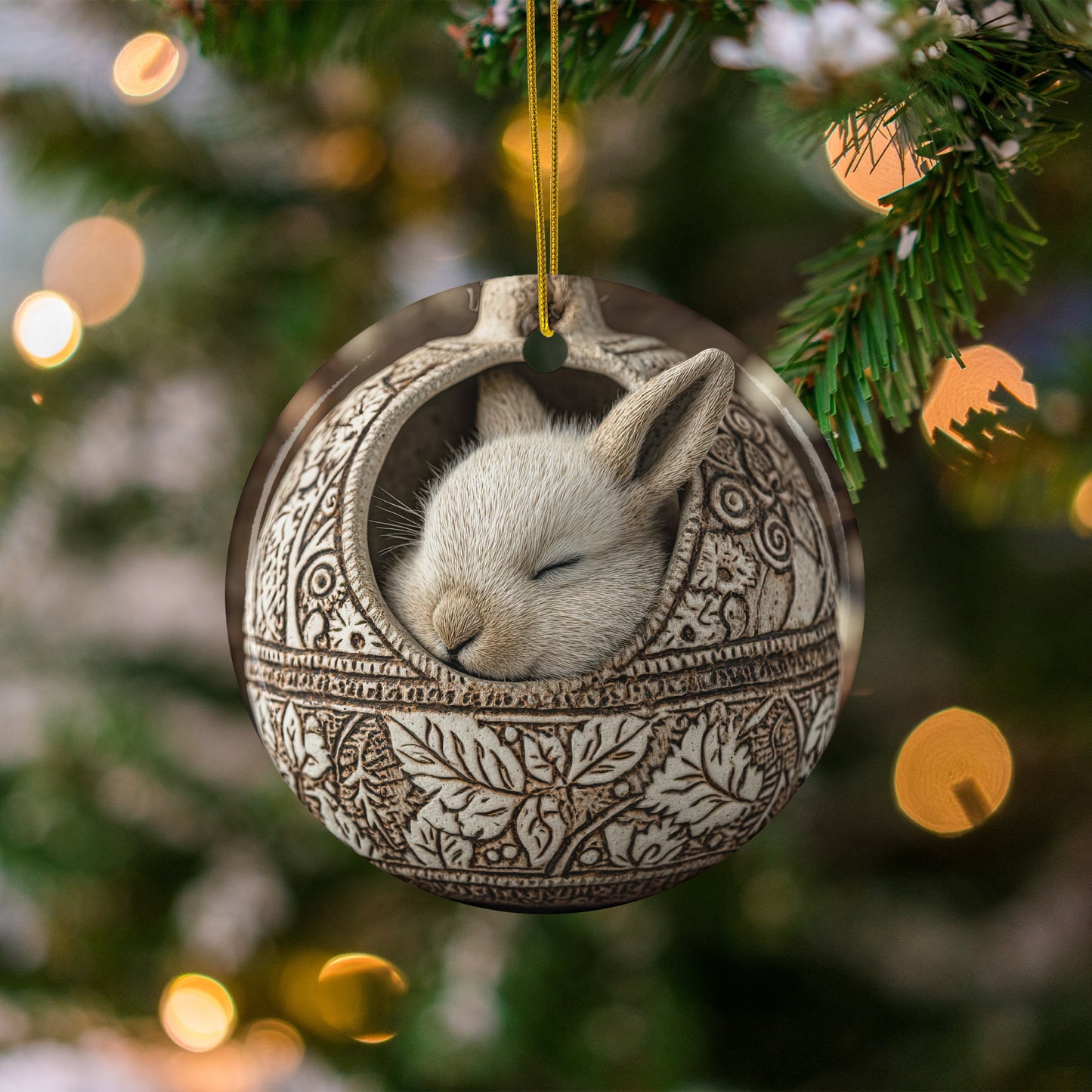 Cute Bunny Sleeping in Ornament Christmas Ornament