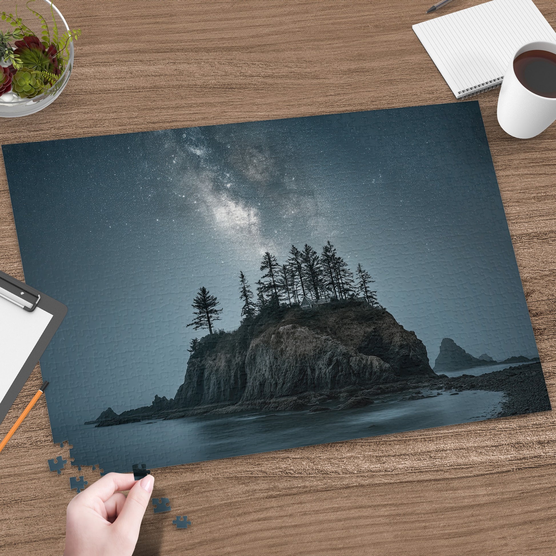 Starry Night Over Coastal Cliffs Scenic Jigsaw Puzzle