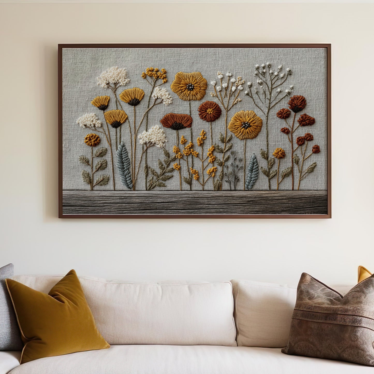 Embroidered Floral Wall Art for Modern Home Decor