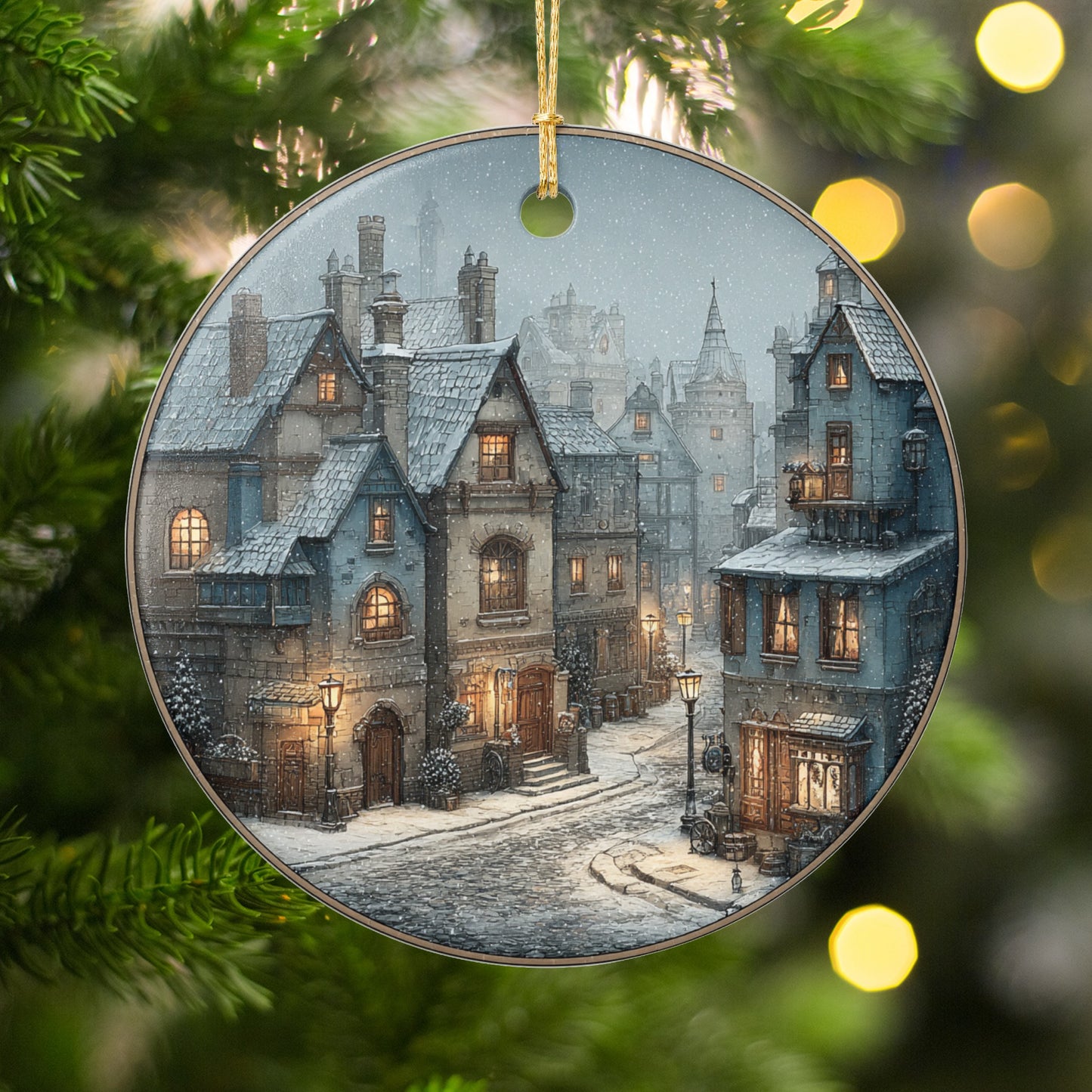 Winter Christmas Village Scene Holiday Ornament