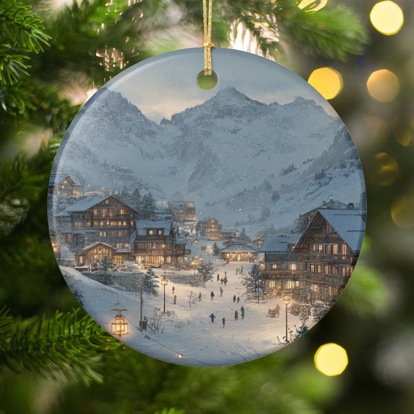 Beautiful Winter Village Scene Christmas Ornament