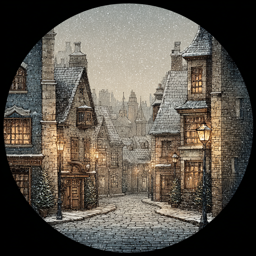 Charming Snowy Village Scene in Winter product