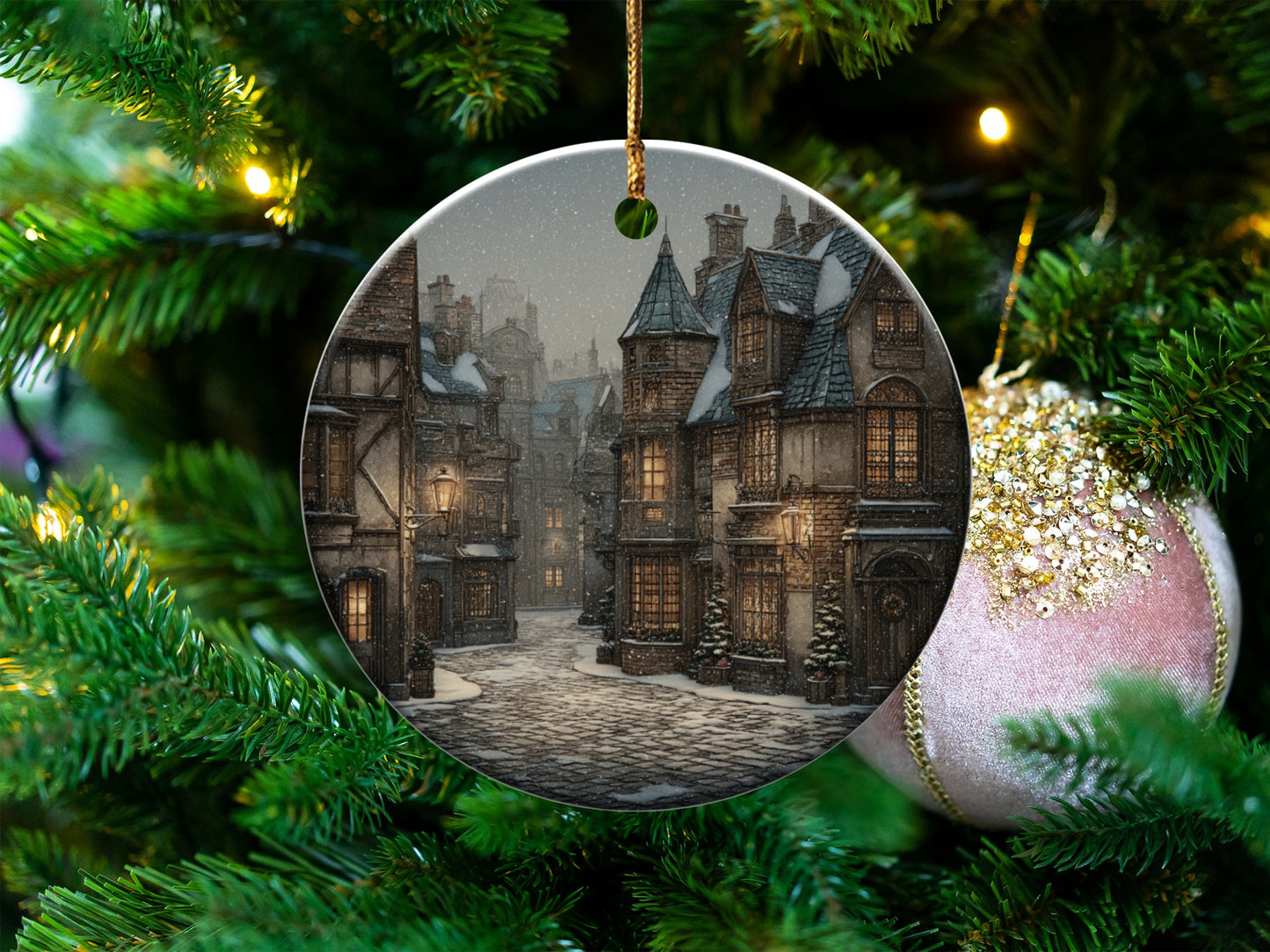 Magical Snowy Village Ceramic Christmas Ornament
