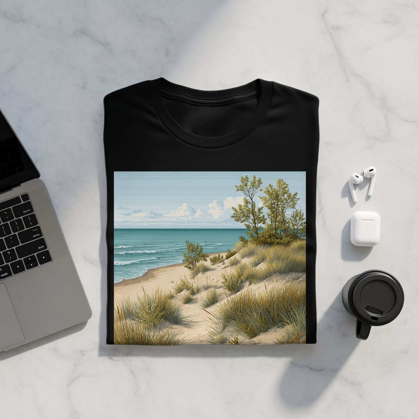 Serene Coastal Beach Landscape Graphic T-Shirt product