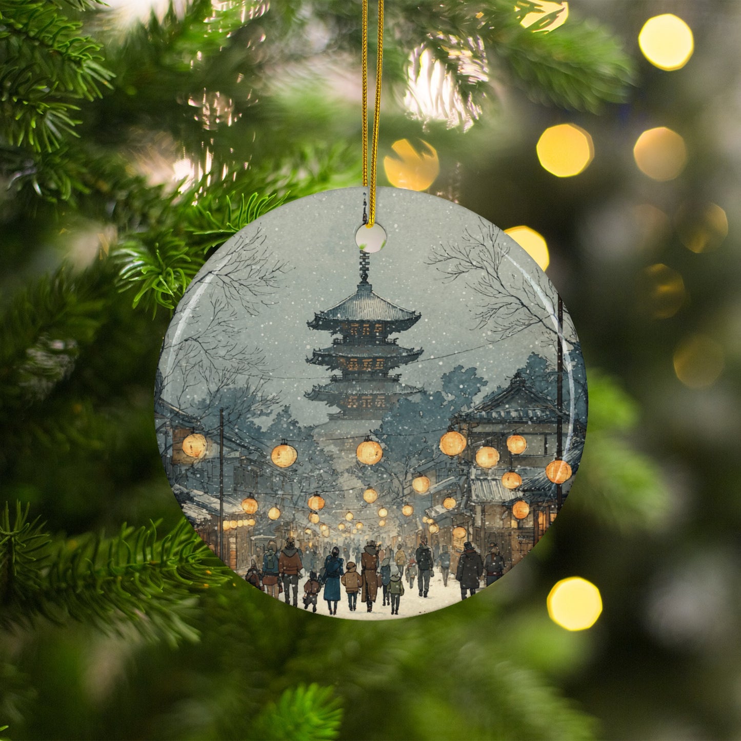 Scenic Holiday Lanterns in Winter Wonderland Ornament