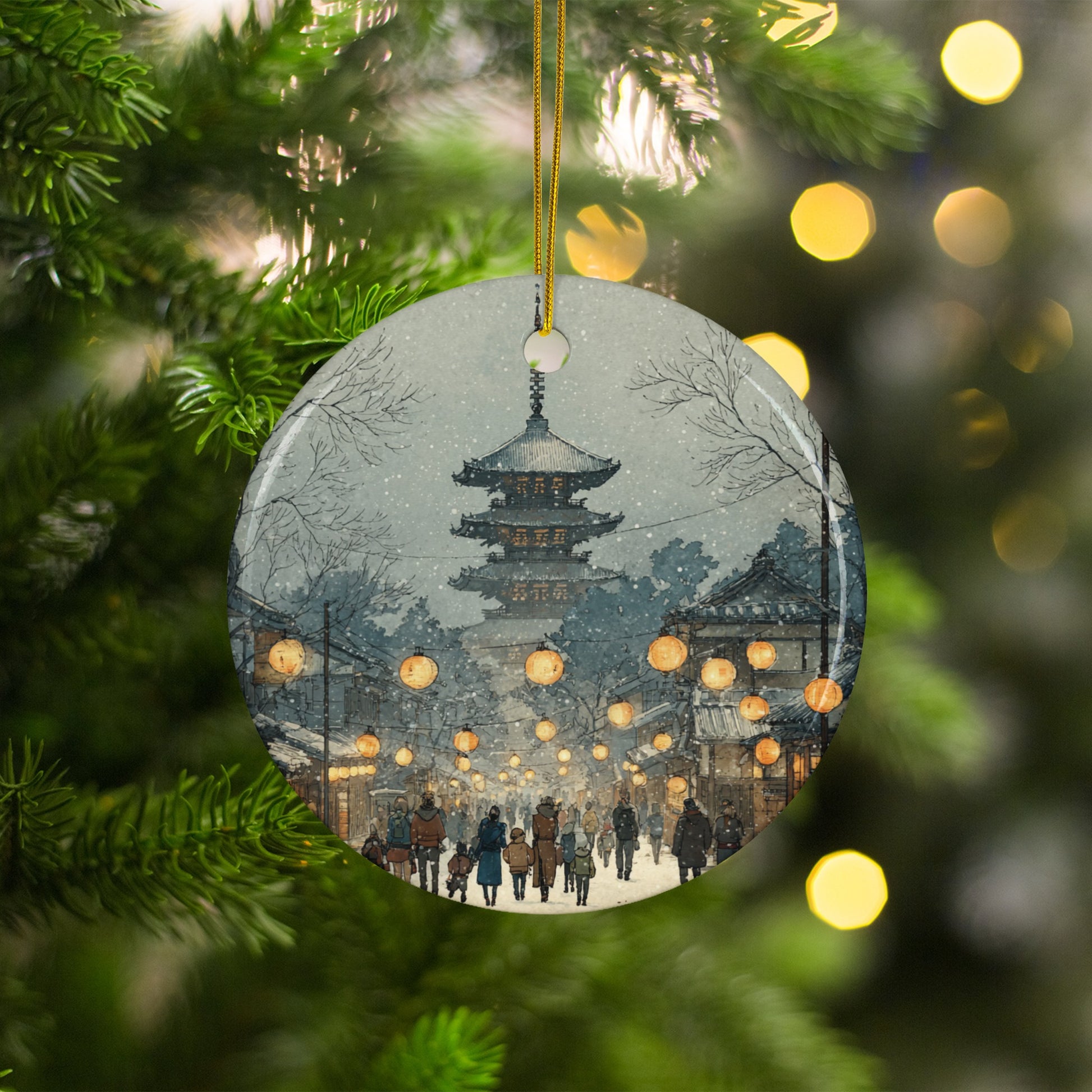 Scenic Holiday Lanterns in Winter Wonderland Ornament