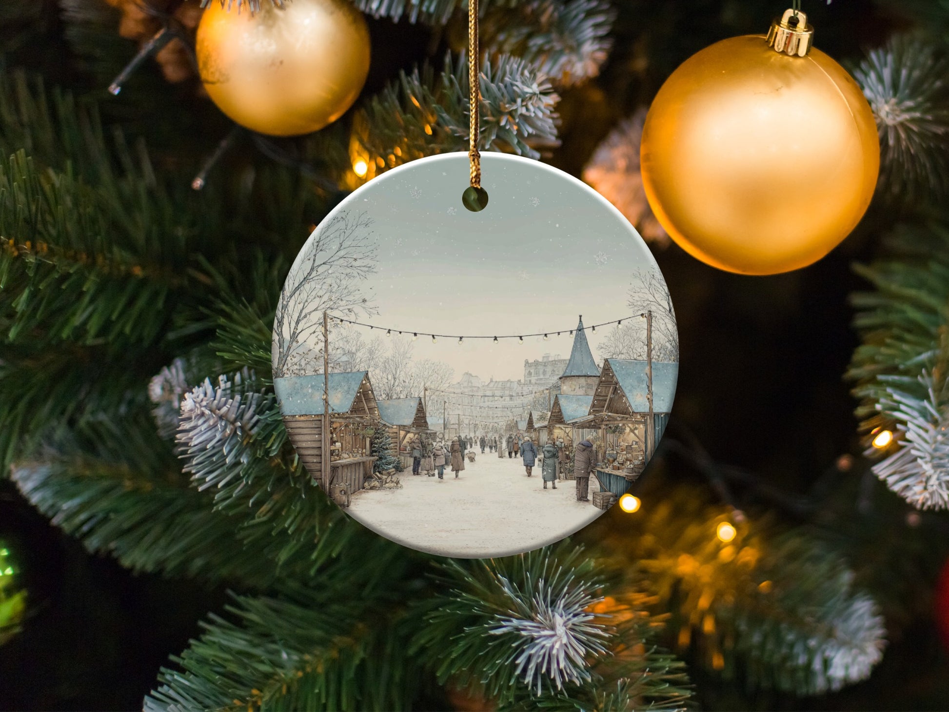 Charming Winter Village Scene Christmas Ornament