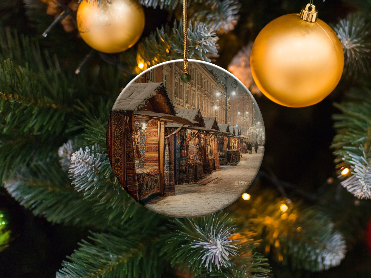 Christmas Market Scene Ceramic Ornament
