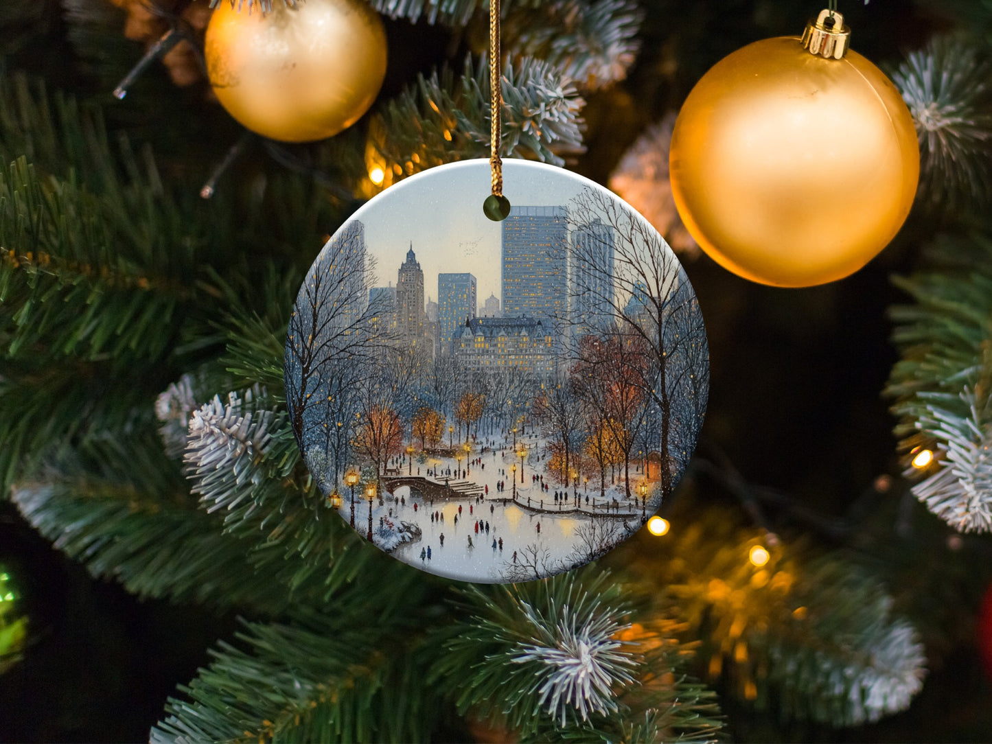 Beautifully Illustrated Skating Scene Ornament product