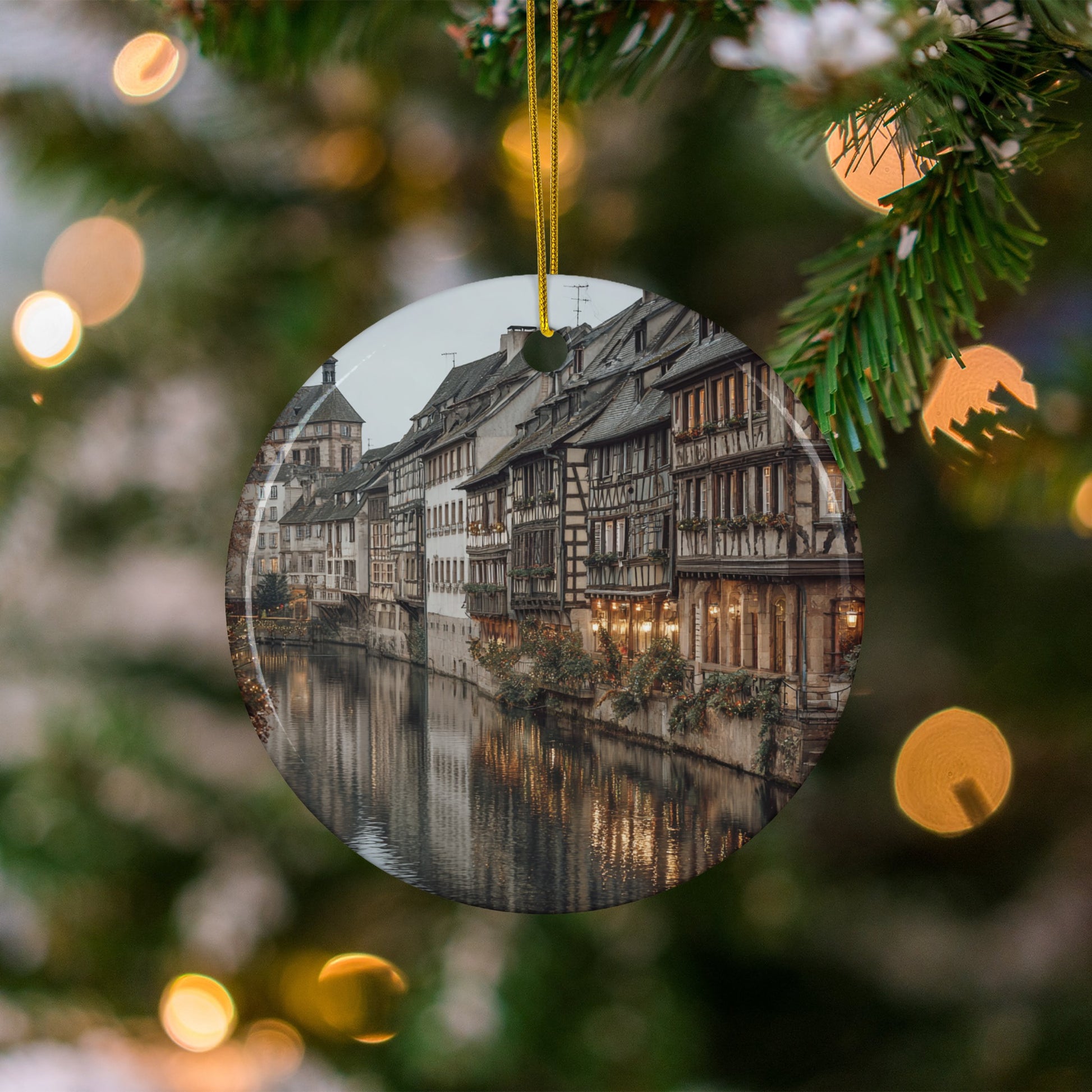 European River Town Scene Holiday Ornament Product