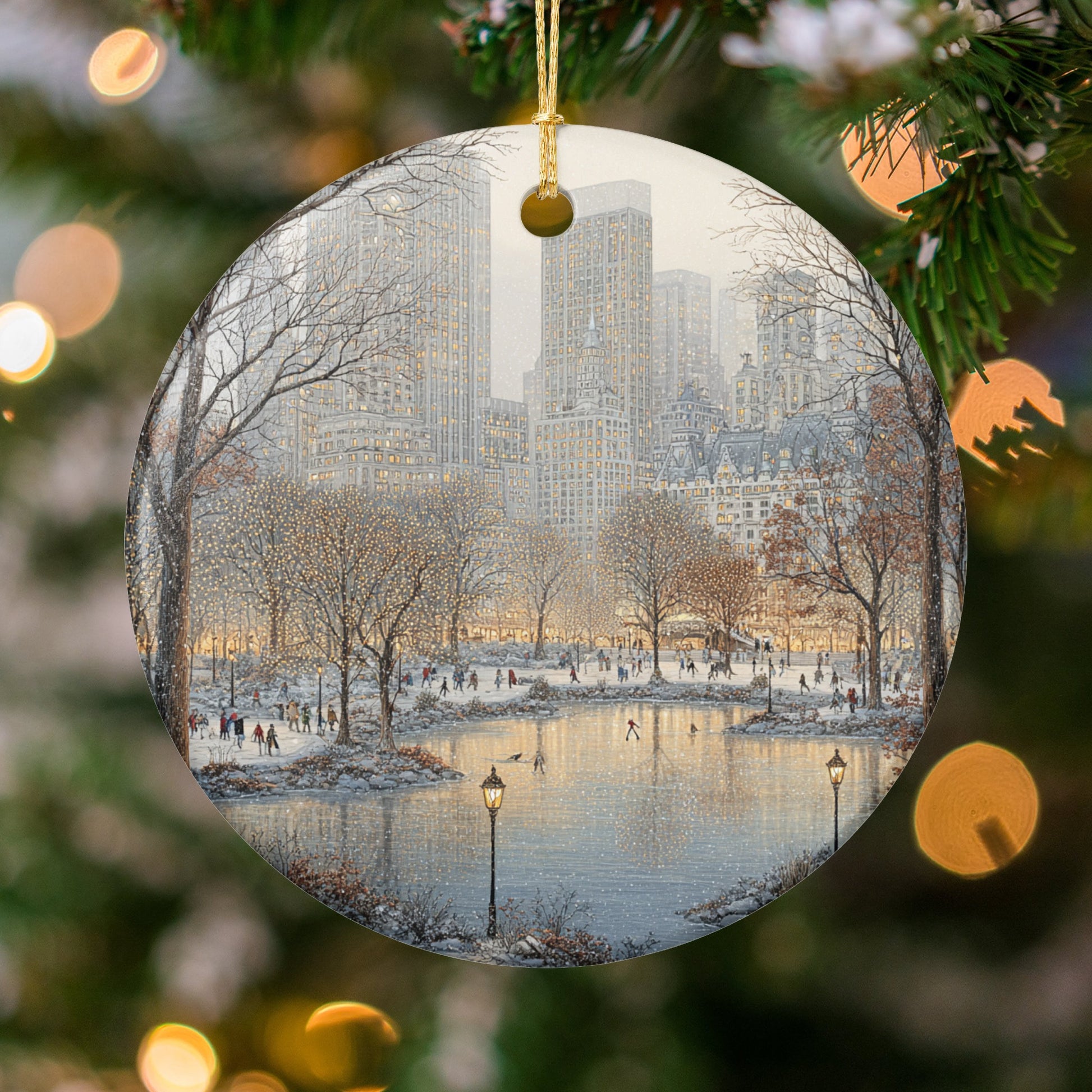 Elegant City Winter Scene Holiday Ornament