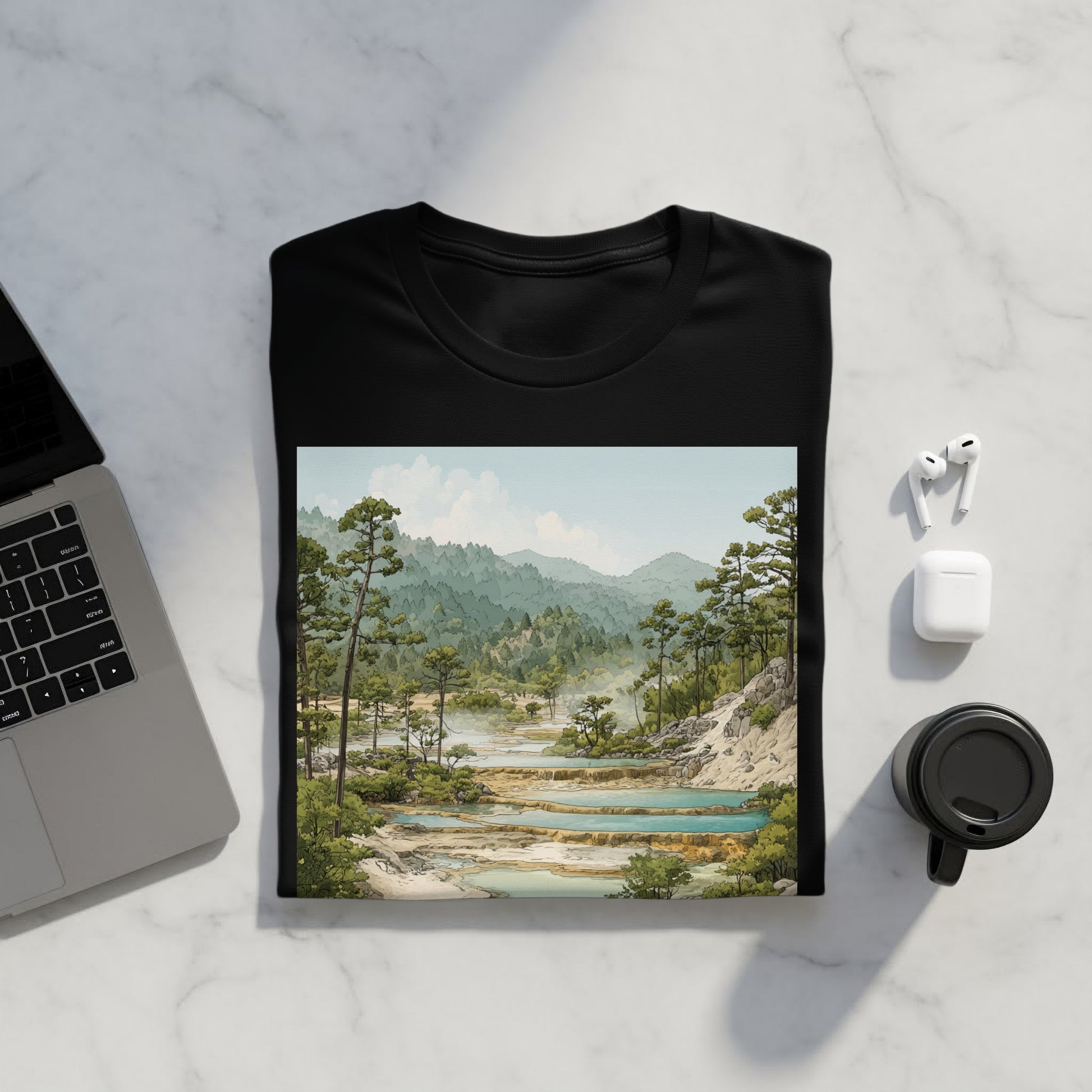 Scenic Forest and River Graphic Print T-Shirt
