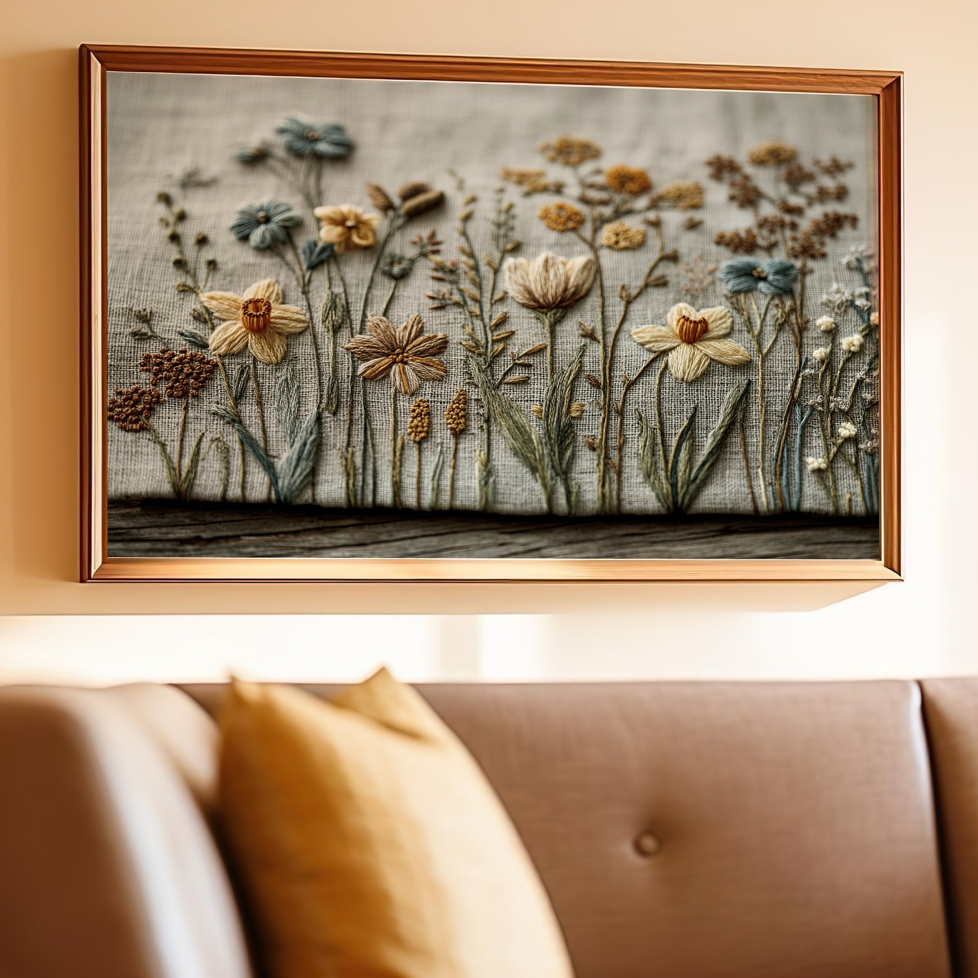 Decorative Floral Embroidery Artwork for Home Decor
