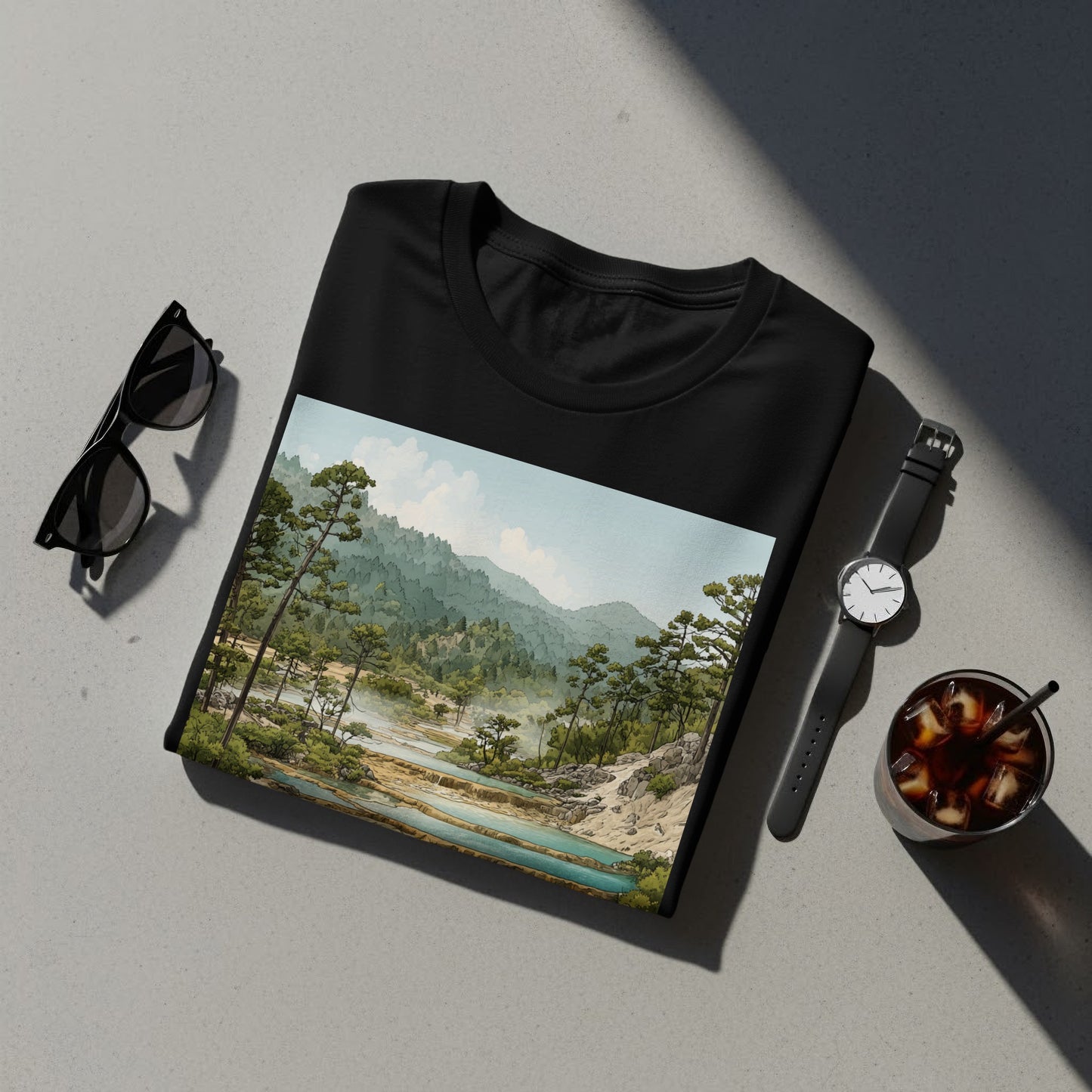 Scenic Nature Print Folded T-Shirt with Accessories