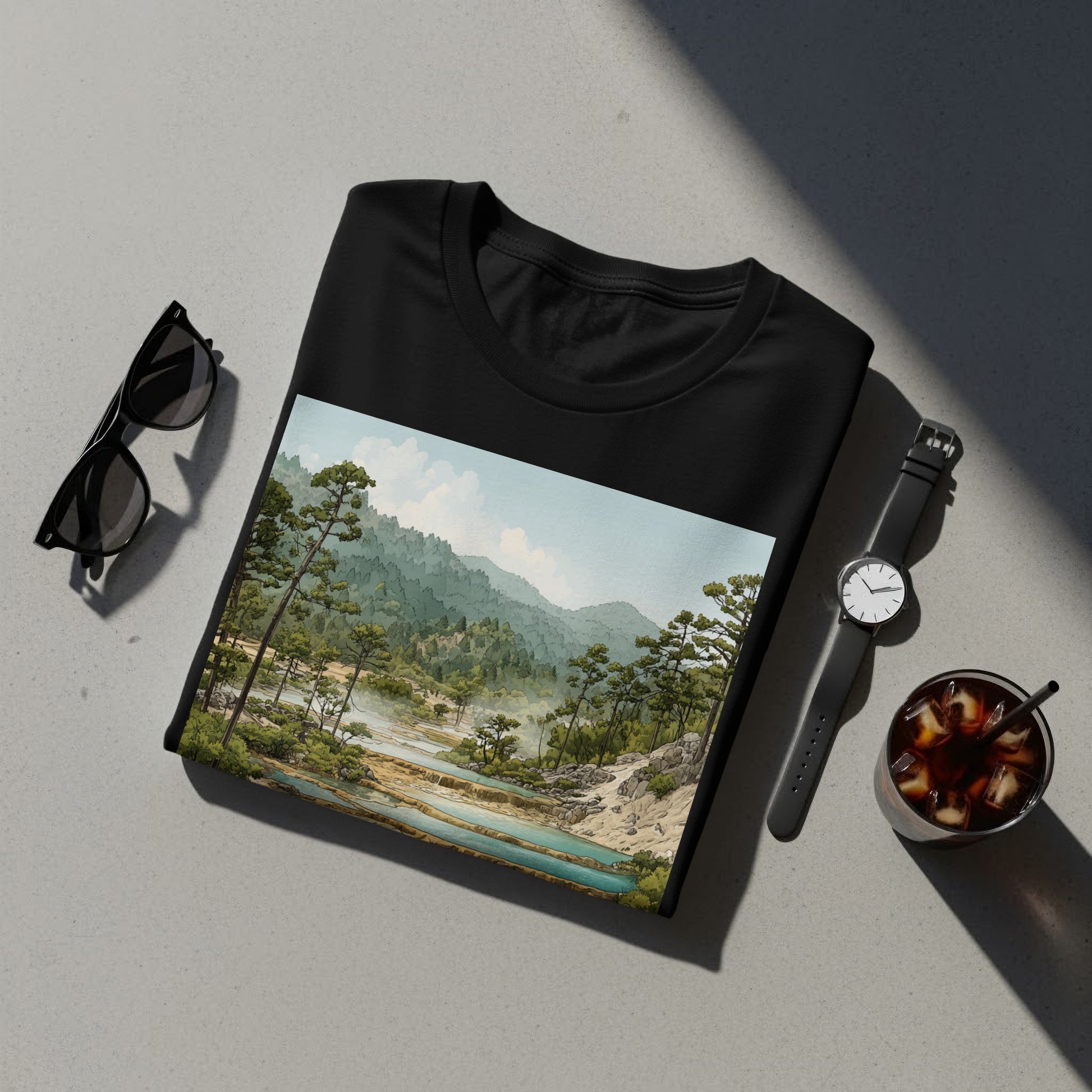 Scenic Nature Print Folded T-Shirt with Accessories