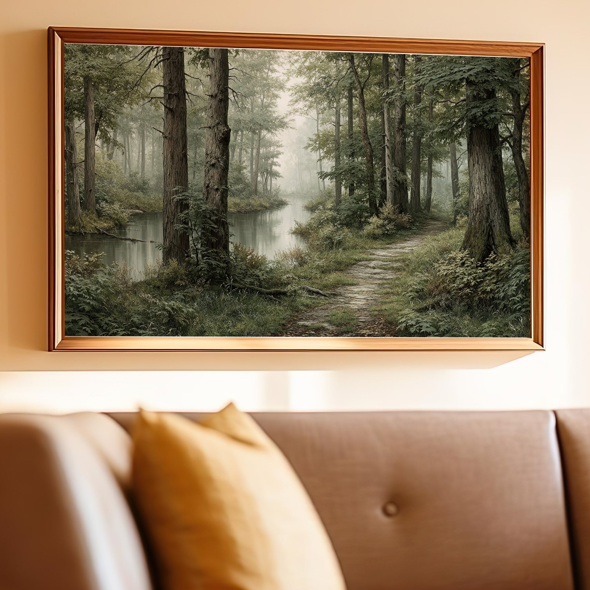 Serene Forest Path with River Scenic Wall Art Product