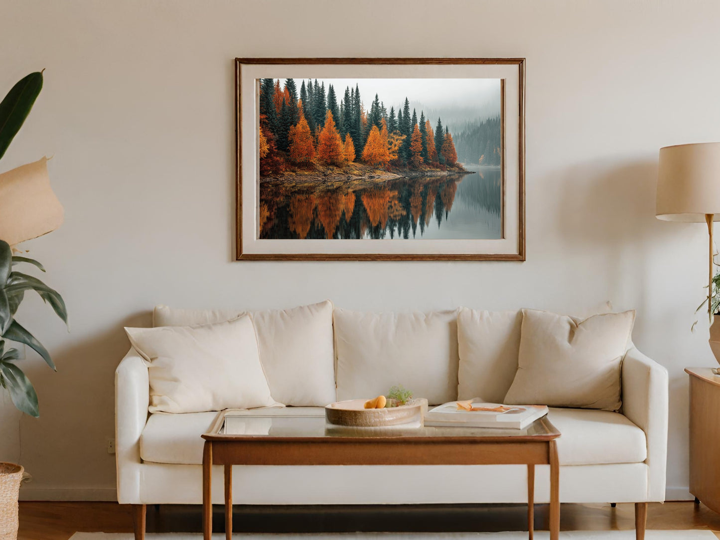 Autumn Forest Reflection Framed Wall Art Decor Piece