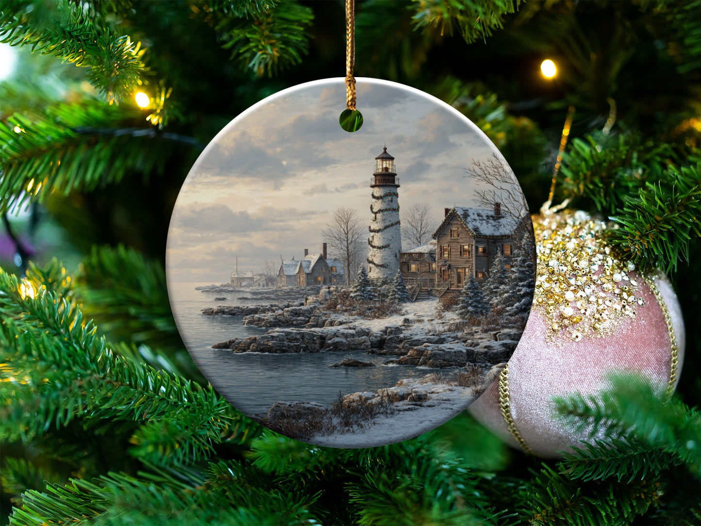 Scenic Lighthouse Christmas Ornament for Holiday Decor