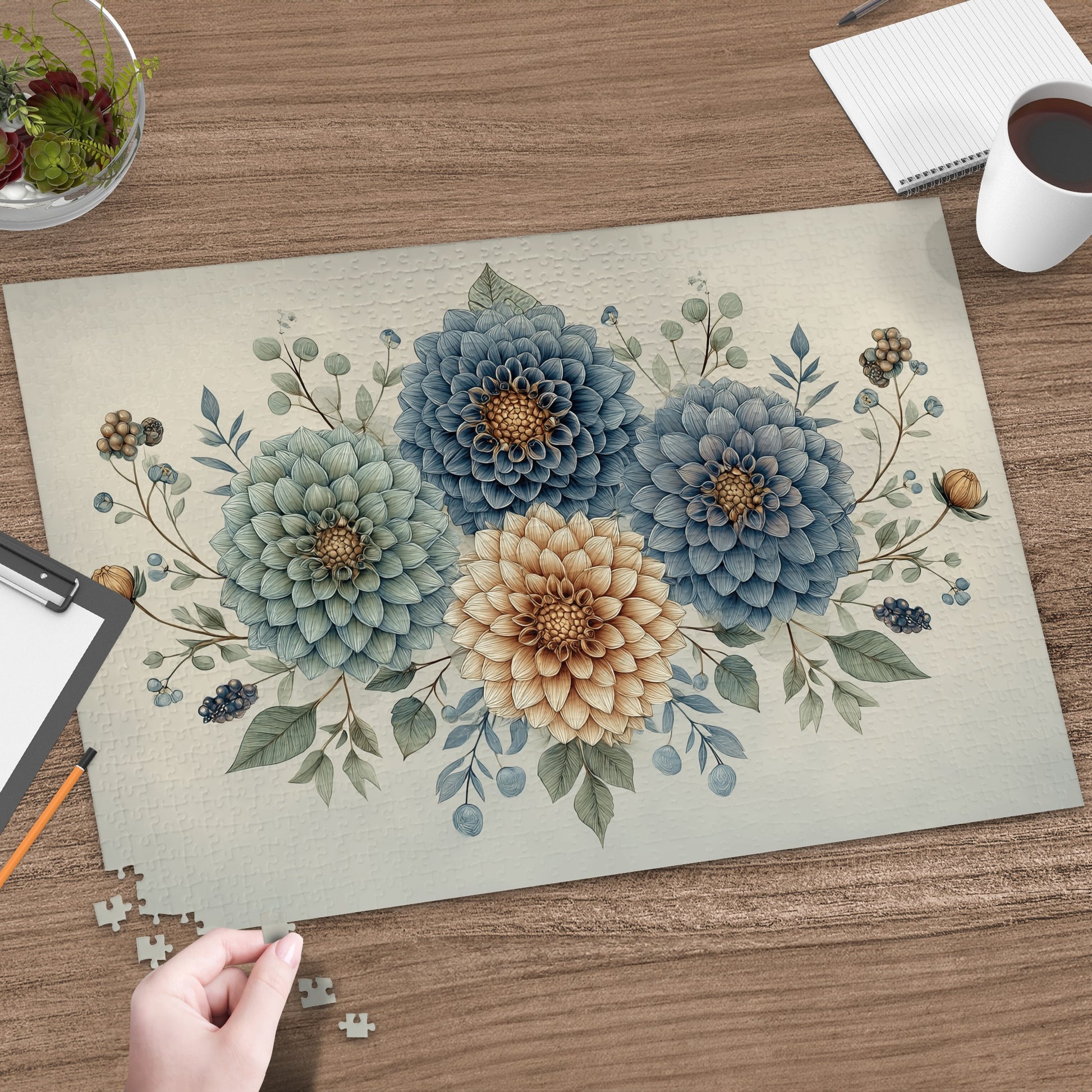 Beautiful Floral Puzzle with Blue and Beige Blooms
