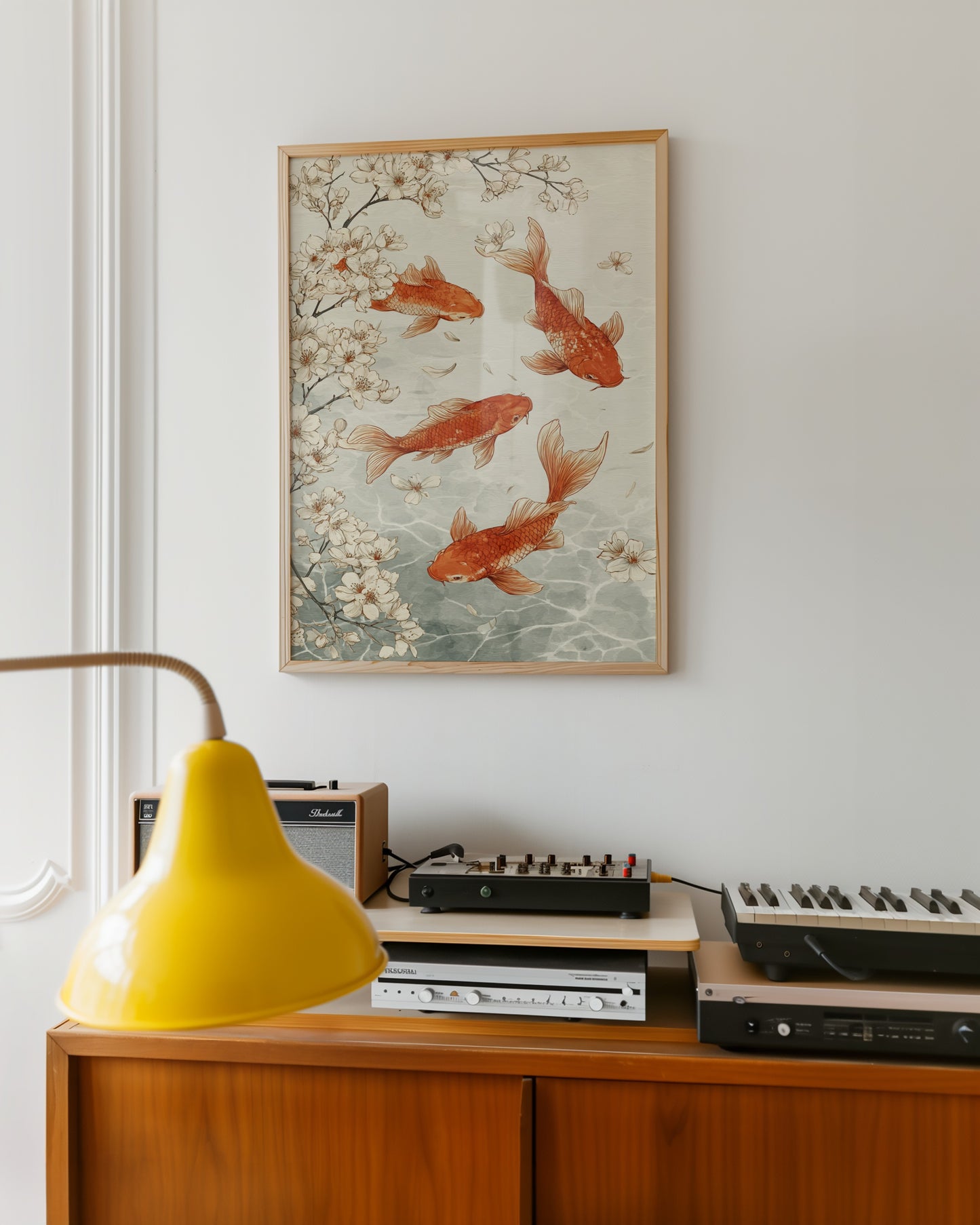 Elegant Wall Art with Goldfish and Cherry Blossoms