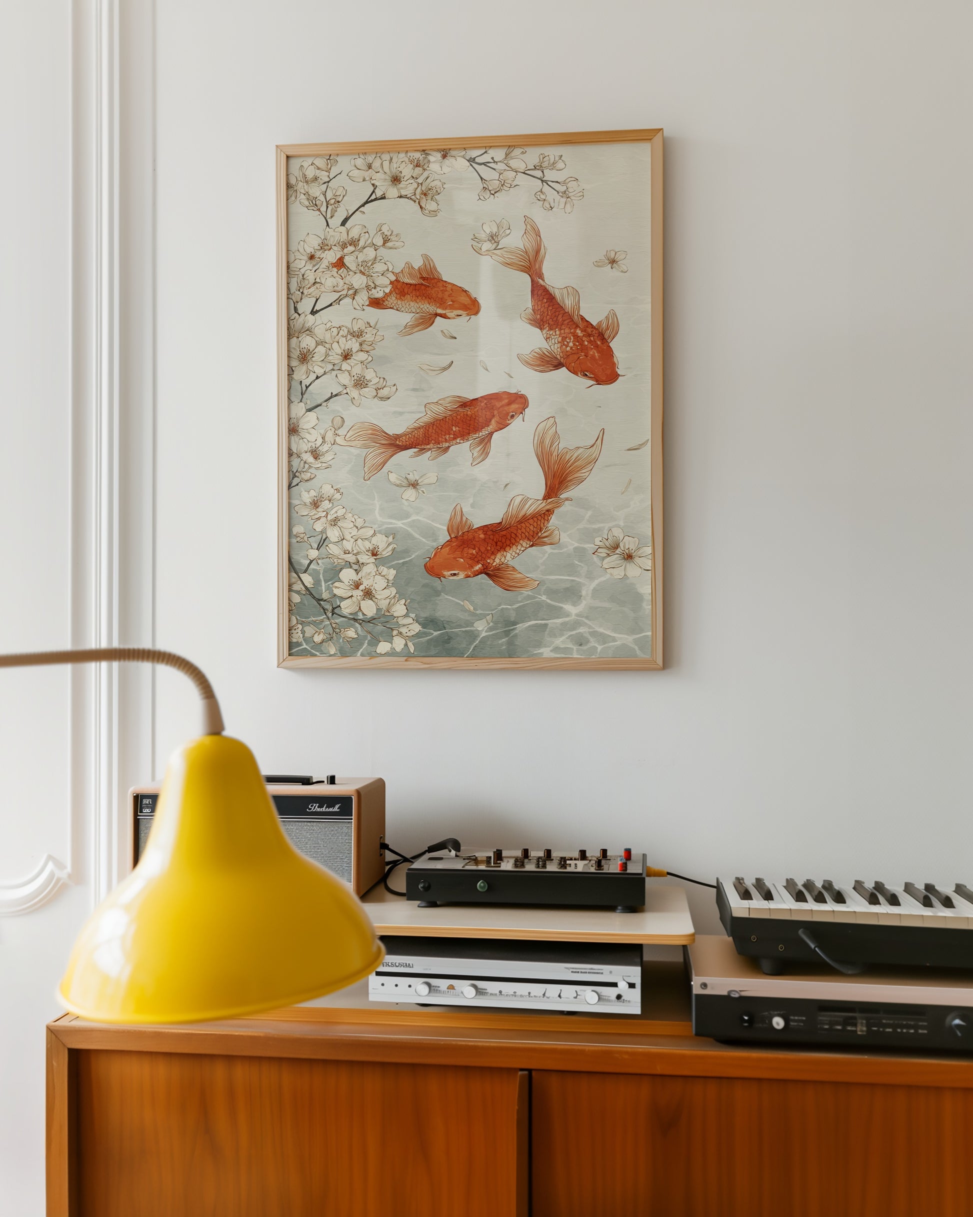 Elegant Wall Art with Goldfish and Cherry Blossoms