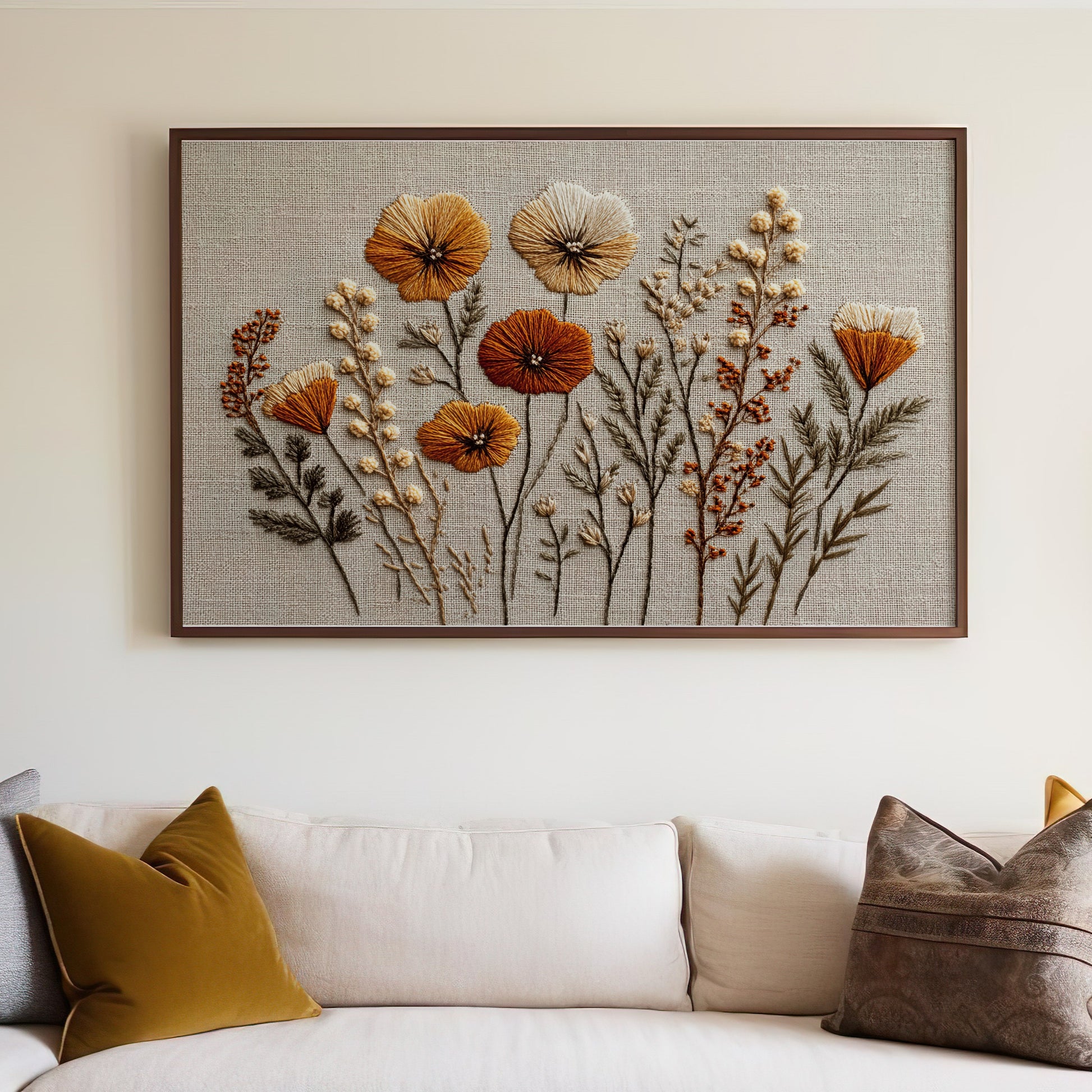 Large Handcrafted Wall Art with Floral Embroidery Design