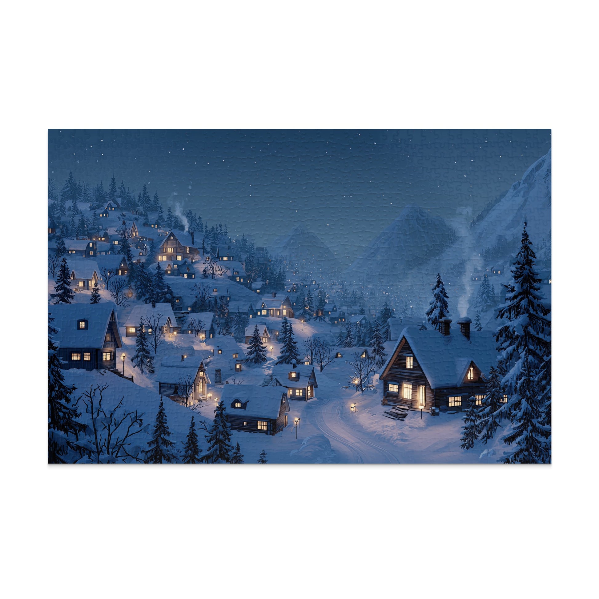 Snowy mountain village cozy houses illuminated night sky product type
Winter village
Snowy landscape
Night scene
Cozy homes
Christmas decor
Mountain view
Festive artwork
Winter wonderland
Pine trees
Starry sky
Rustic cabins
Holiday theme
Snowfall scene
Illuminated houses
Peaceful setting
Scenic art
Lodge aesthetic
Christmas gift
Fantasy village
Evening glow