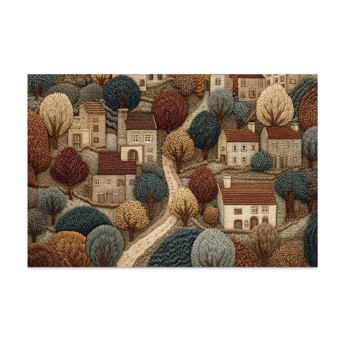 Charming Autumn Village Landscape Art Print