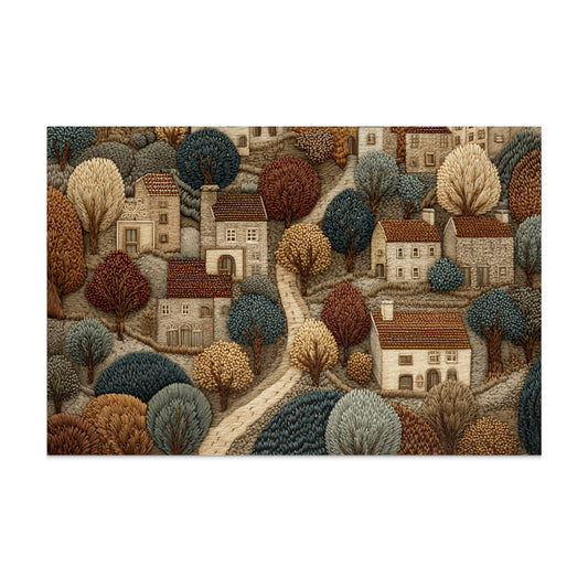 Charming Autumn Village Landscape Art Print
