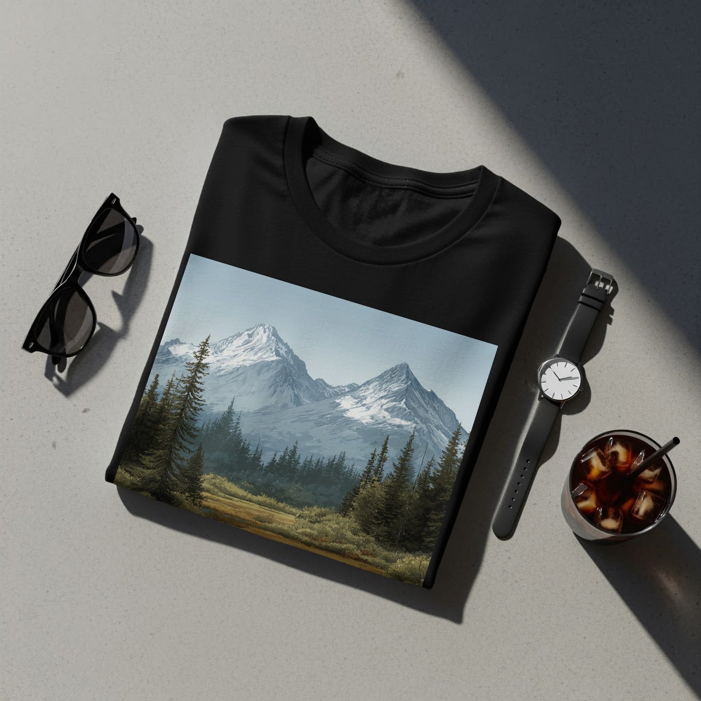 Mountain Landscape Design T-Shirt with Scenic Elements