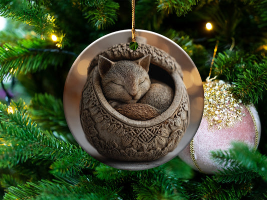 Adorable Sleeping Cat Christmas Ornament