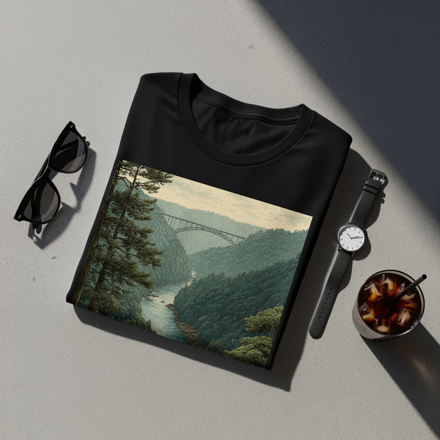 Scenic Bridge and River View Graphic T-Shirt