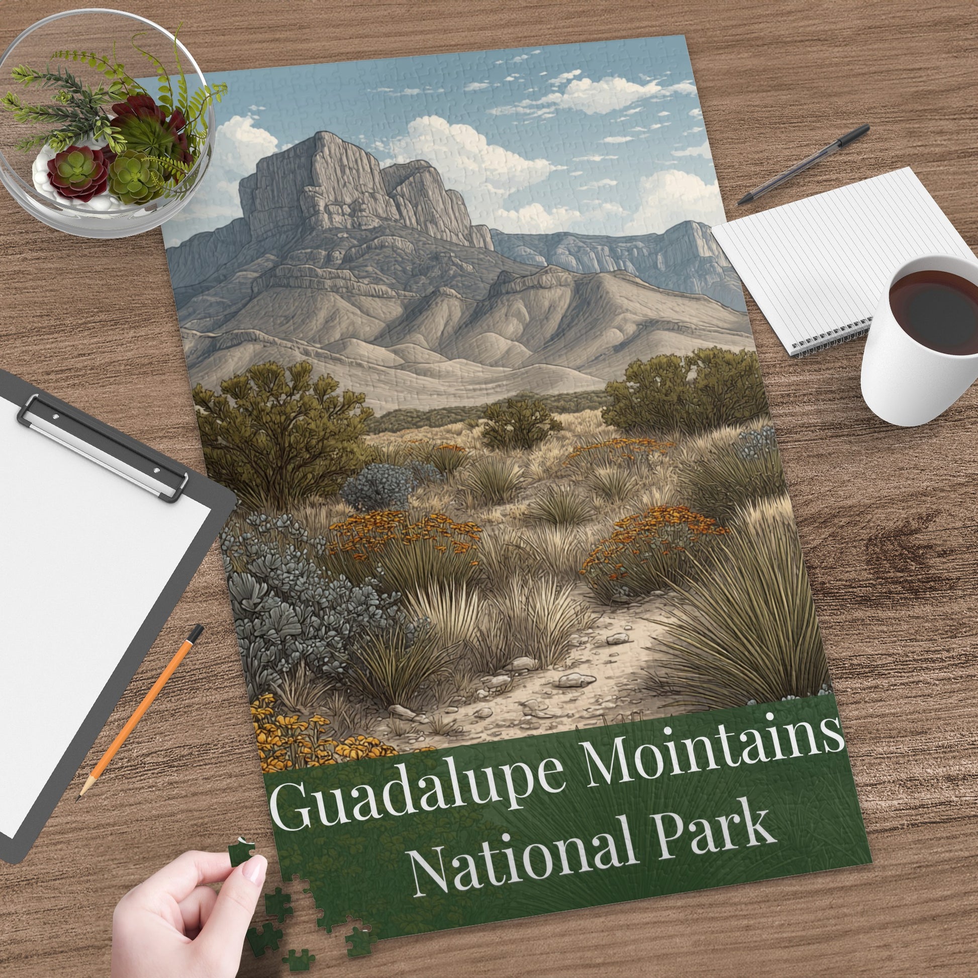 Scenic illustrated puzzle featuring Guadalupe Mountains National Park. Perfect for national park lovers, nature enthusiasts, and anyone who enjoys a relaxing yet engaging puzzle experience.
